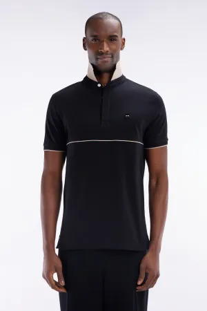Polo à manches courtes en coton stretch bicolore noir coupe ajustée