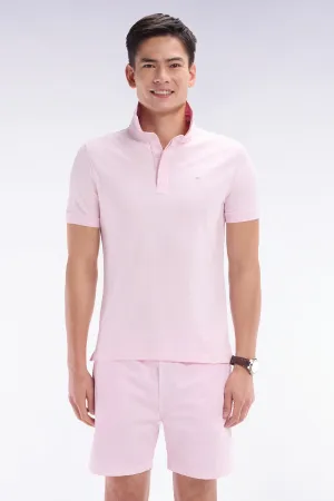 Polo à manches courtes en piqué coton stretch rose pâle coupe ajustée