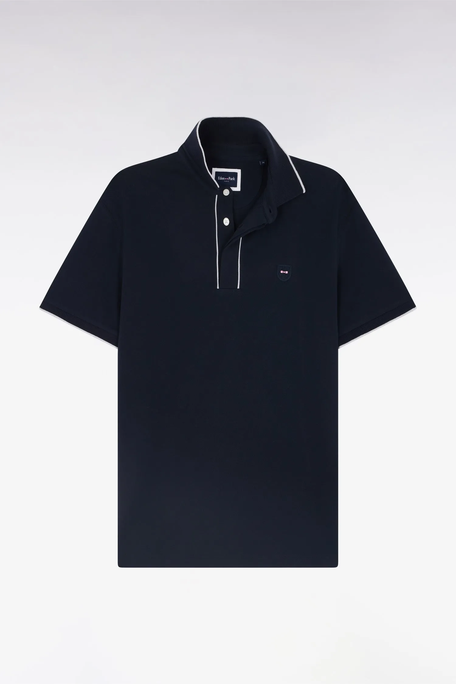 Polo à manches courtes en piqué de coton chiné stretch marine coupe ajustée