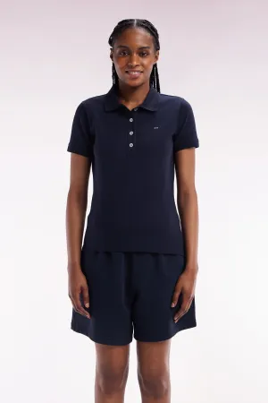 Polo à manches courtes en piqué de coton stretch marine coupe ajustée