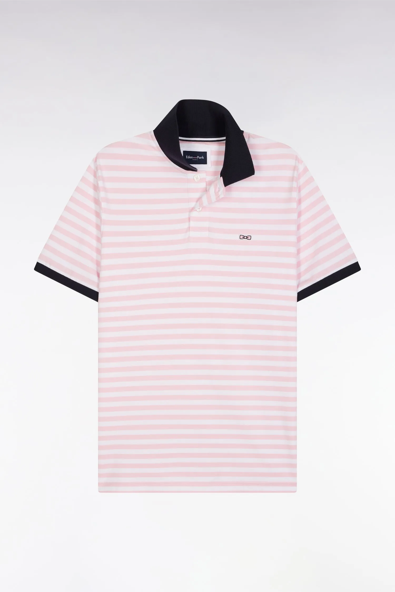 Polo marinière à manches courtes en coton stretch rayé rose coupe ajustée