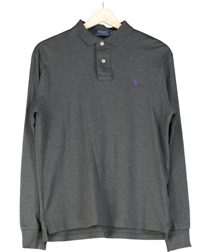 Polo Ralph Lauren Grey Custom Slim Fit Long Sleeve Polo Shirt UK S