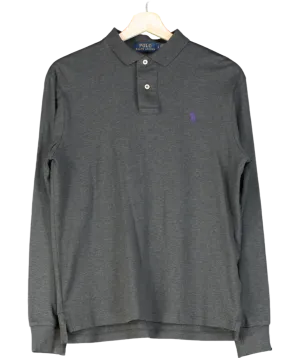 Polo Ralph Lauren Grey Custom Slim Fit Long Sleeve Polo Shirt UK S