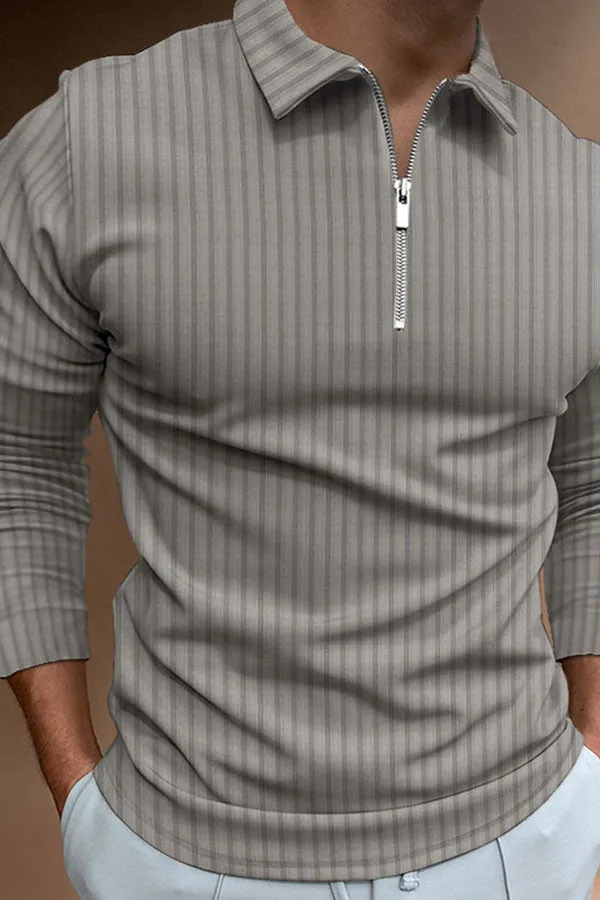 POLO Shirt Zipper Stripe Long Sleeve Men