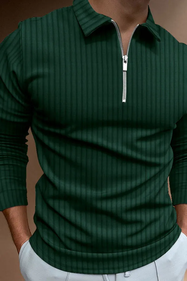 POLO Shirt Zipper Stripe Long Sleeve Men