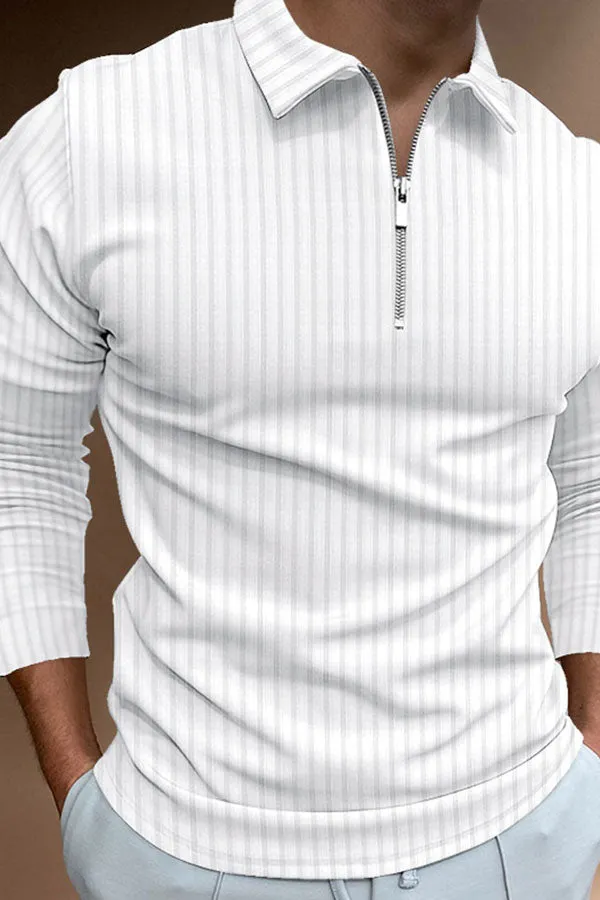 POLO Shirt Zipper Stripe Long Sleeve Men