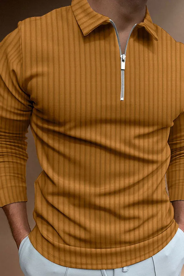 POLO Shirt Zipper Stripe Long Sleeve Men