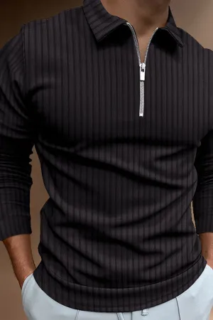 POLO Shirt Zipper Stripe Long Sleeve Men