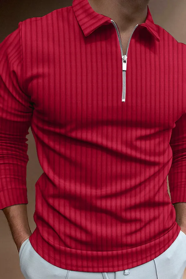 POLO Shirt Zipper Stripe Long Sleeve Men
