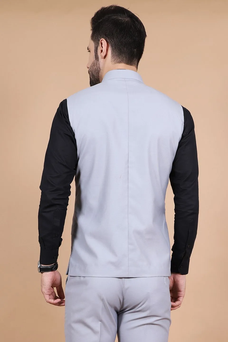 Polyester Cotton Grey Vest and Trouser Set
