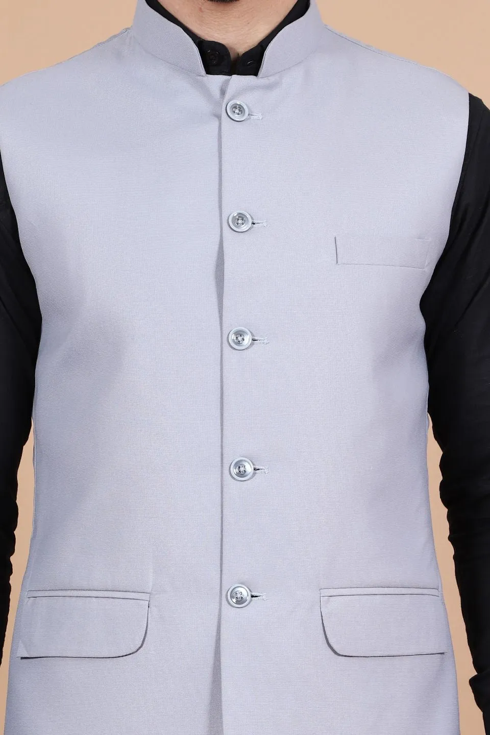 Polyester Cotton Grey Vest and Trouser Set