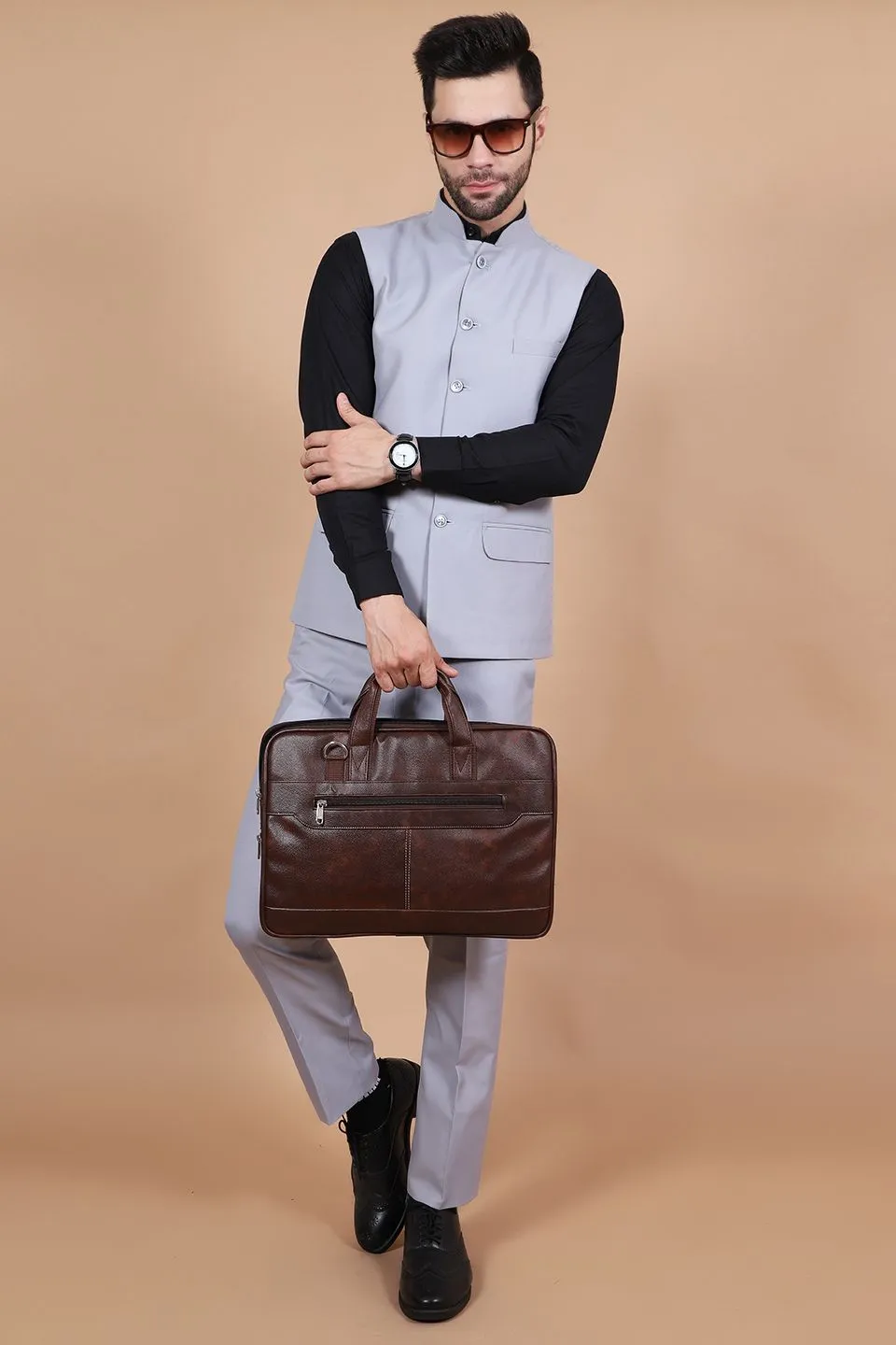 Polyester Cotton Grey Vest and Trouser Set