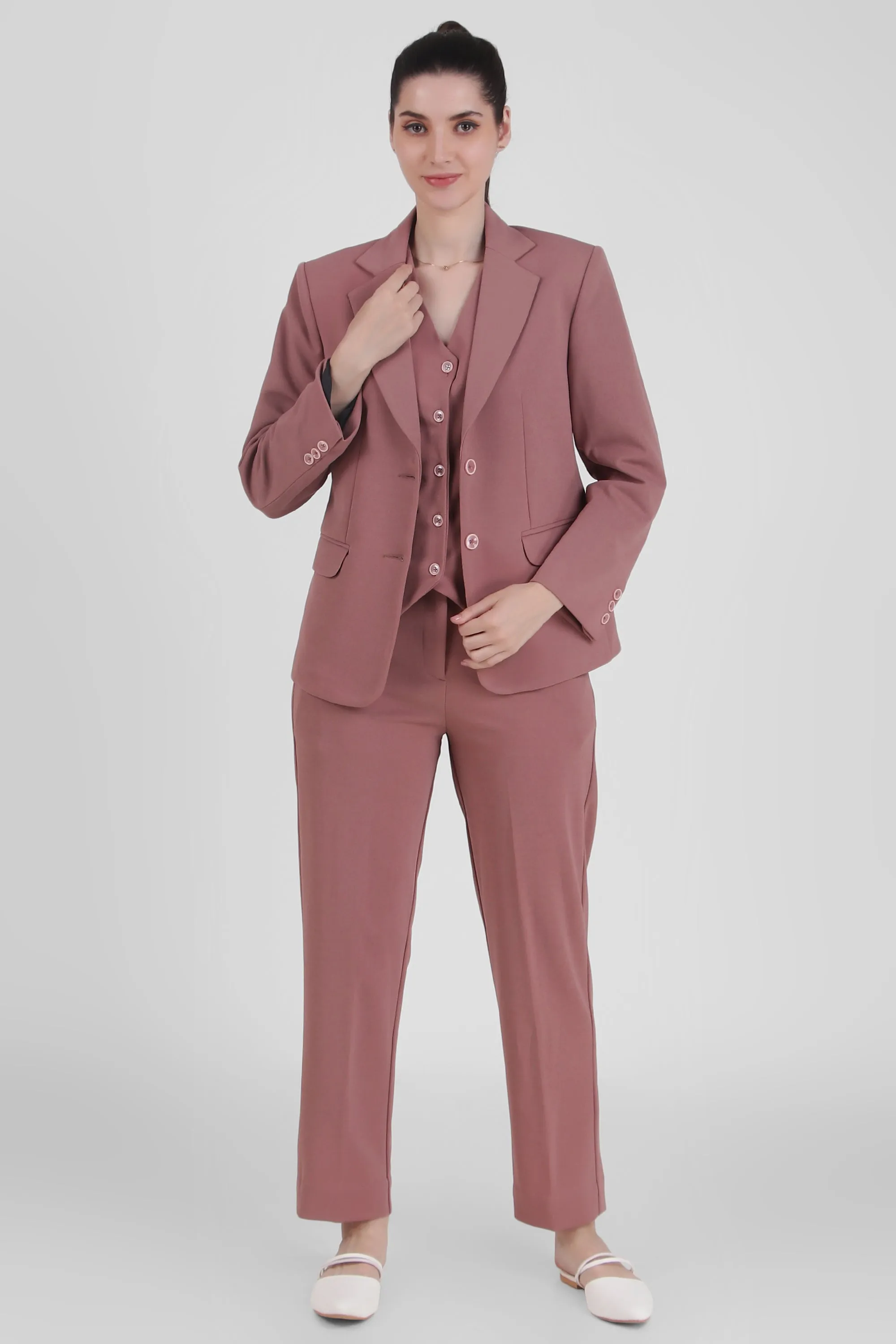 Power : 3 Piece Suit Set : Waistcoat Blazer Pant in Dusky Rose