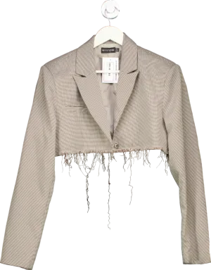 PrettyLittleThing Brown Houndstooth Cropped Blazer UK 4