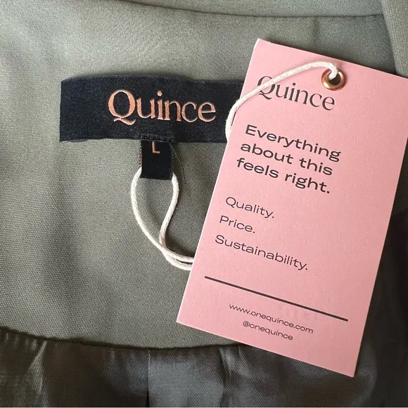 QUINCE Stretch Crepe Open Blazer Shawl Collar Olive Green Tailored Large NEW