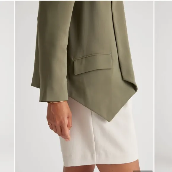 QUINCE Stretch Crepe Open Blazer Shawl Collar Olive Green Tailored Large NEW