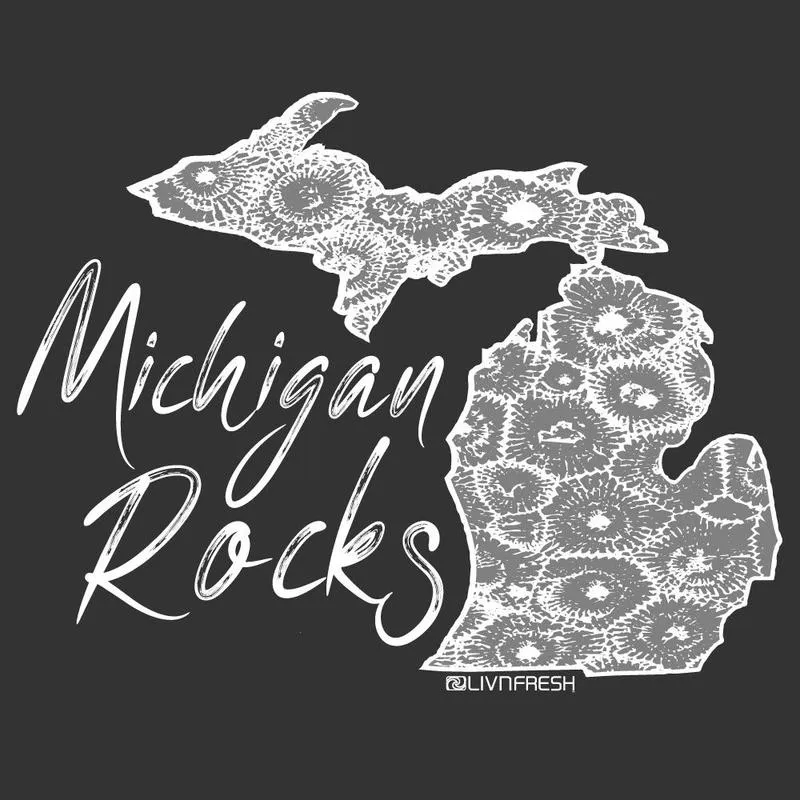 "Michigan Rocks Petoskey Stone" Relaxed Fit Angel Fleece Full Zip Unisex Hoodie
