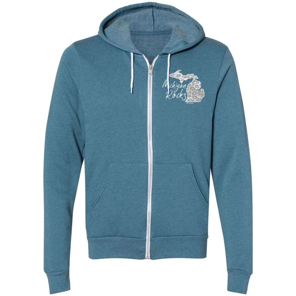 "Michigan Rocks Petoskey Stone" Relaxed Fit Angel Fleece Full Zip Unisex Hoodie