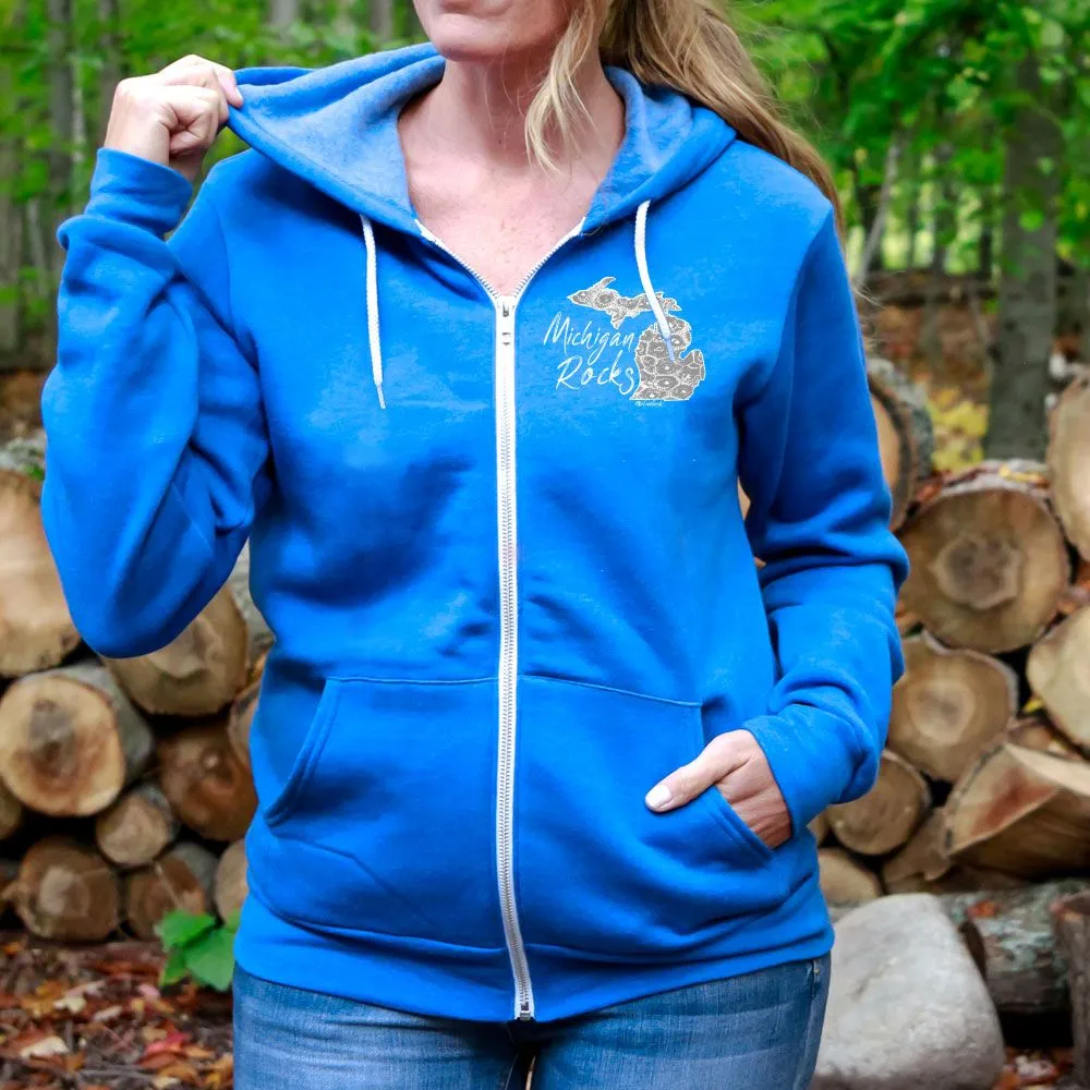 "Michigan Rocks Petoskey Stone" Relaxed Fit Angel Fleece Full Zip Unisex Hoodie
