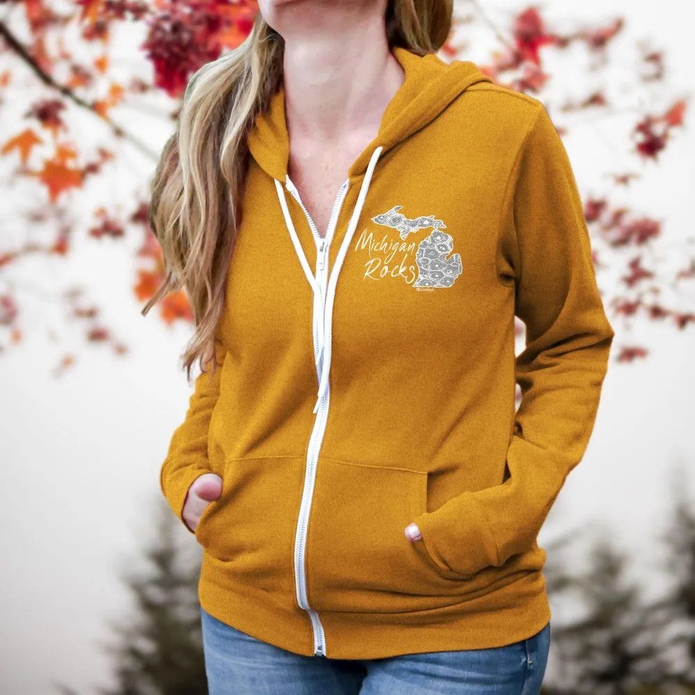 "Michigan Rocks Petoskey Stone" Relaxed Fit Angel Fleece Full Zip Unisex Hoodie