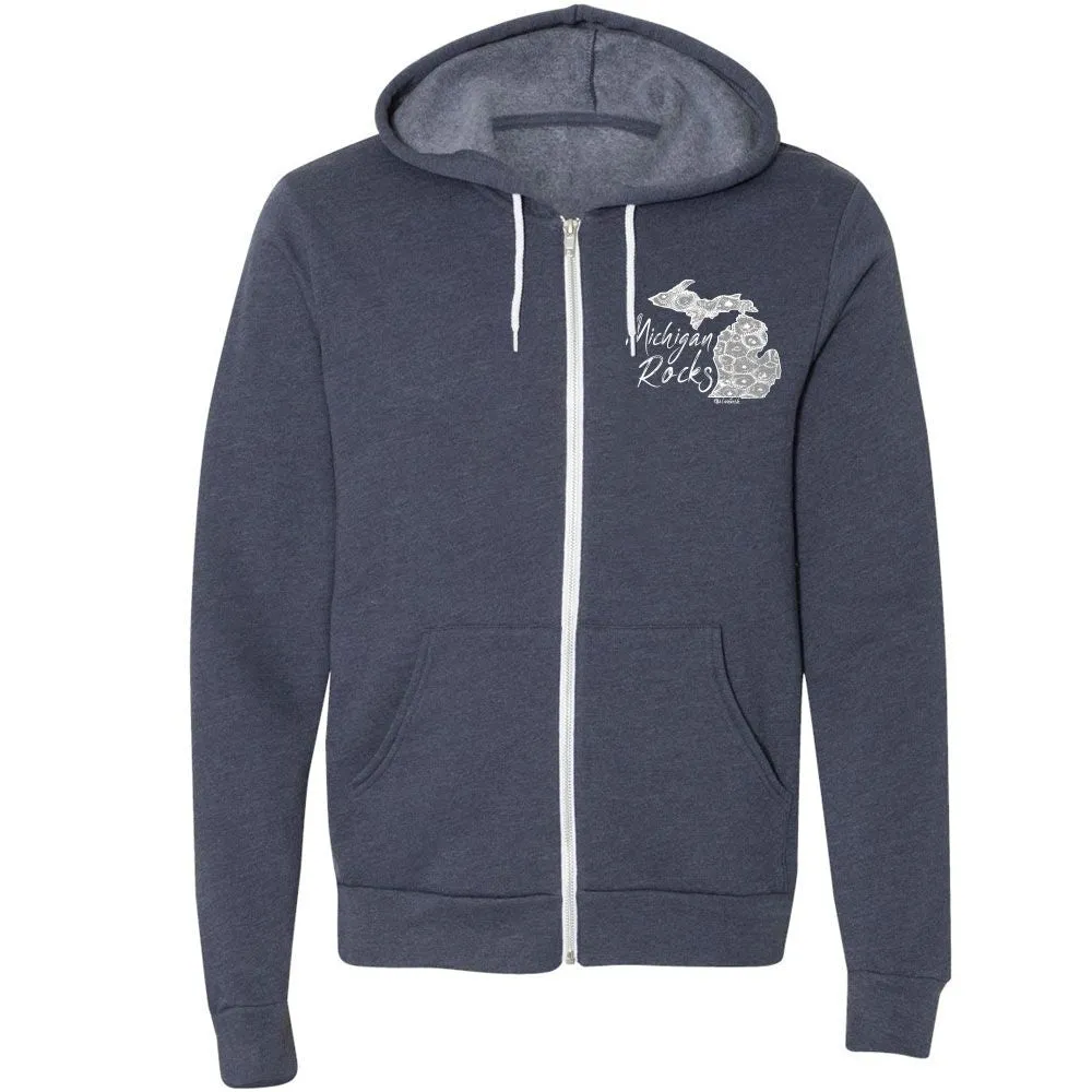 "Michigan Rocks Petoskey Stone" Relaxed Fit Angel Fleece Full Zip Unisex Hoodie