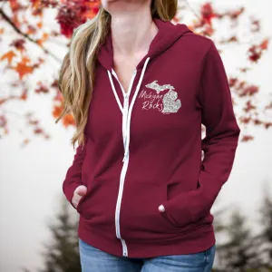 "Michigan Rocks Petoskey Stone" Relaxed Fit Angel Fleece Full Zip Unisex Hoodie