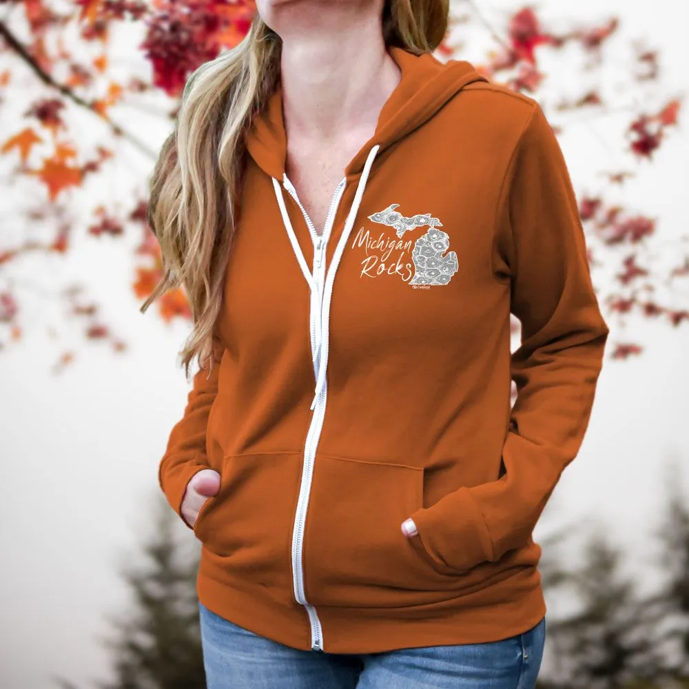 "Michigan Rocks Petoskey Stone" Relaxed Fit Angel Fleece Full Zip Unisex Hoodie