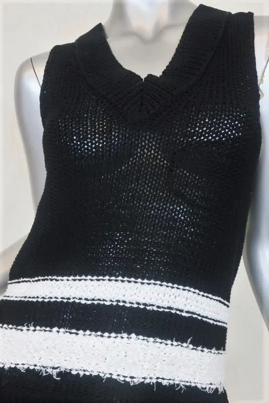 Rag & Bone Top Dina Black/White Striped Cotton-Blend Size Small Sweater Vest