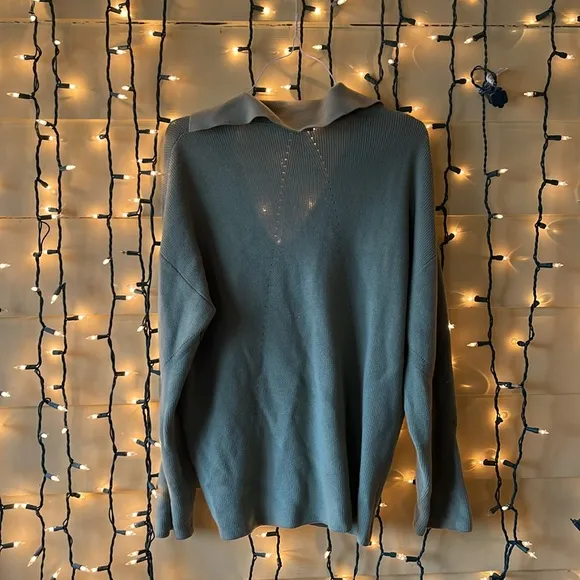 Rag &amp; Bone Amy Knit Relaxed V-Neck Polo Tunic Sweater in Light Green siz…