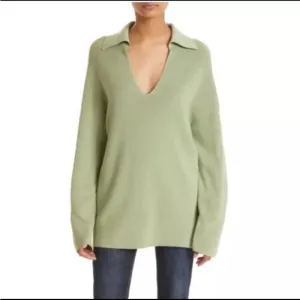 Rag &amp; Bone Amy Knit Relaxed V-Neck Polo Tunic Sweater in Light Green siz…