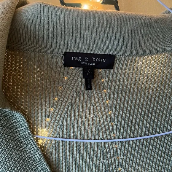 Rag &amp; Bone Amy Knit Relaxed V-Neck Polo Tunic Sweater in Light Green siz…