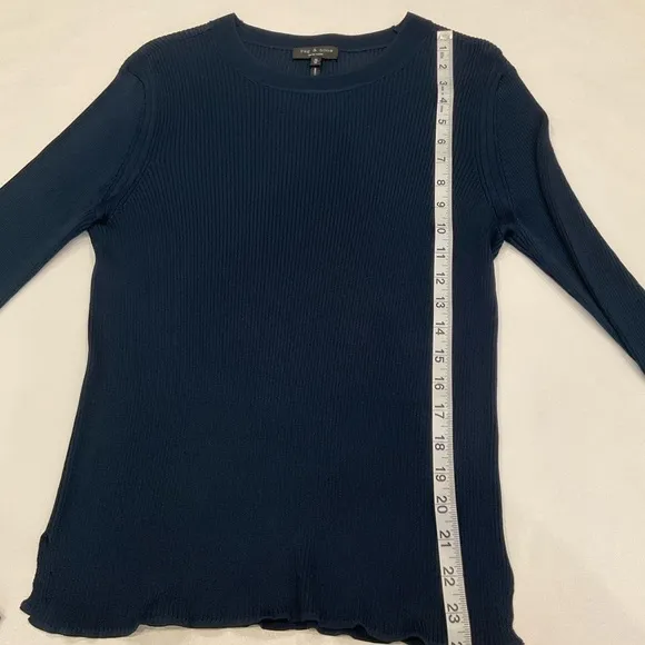Rag &amp; Bone Crew Neck Ribbed Sweater in Navy Size Medium