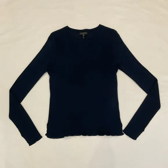Rag &amp; Bone Crew Neck Ribbed Sweater in Navy Size Medium