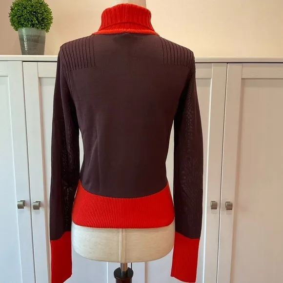 Rag &amp; Bone Two Tone Color  Turtle Neck Ribbed Sweater Black &amp; Orange Size XSmall
