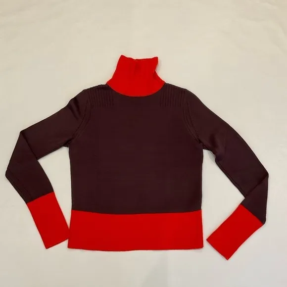 Rag &amp; Bone Two Tone Color  Turtle Neck Ribbed Sweater Black &amp; Orange Size XSmall