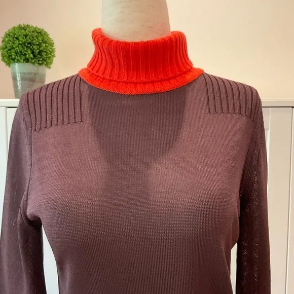Rag &amp; Bone Two Tone Color  Turtle Neck Ribbed Sweater Black &amp; Orange Size XSmall