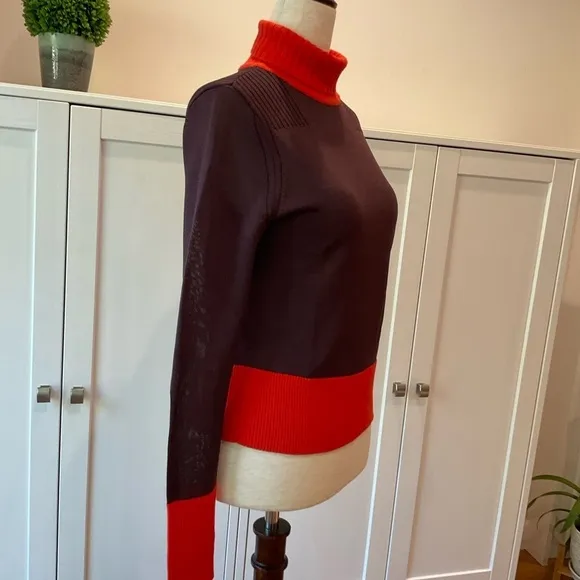 Rag &amp; Bone Two Tone Color  Turtle Neck Ribbed Sweater Black &amp; Orange Size XSmall