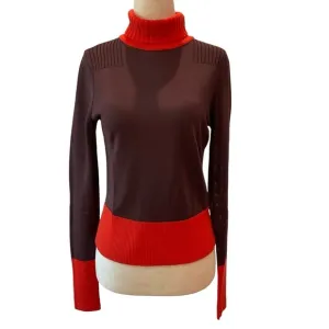 Rag &amp; Bone Two Tone Color  Turtle Neck Ribbed Sweater Black &amp; Orange Size XSmall