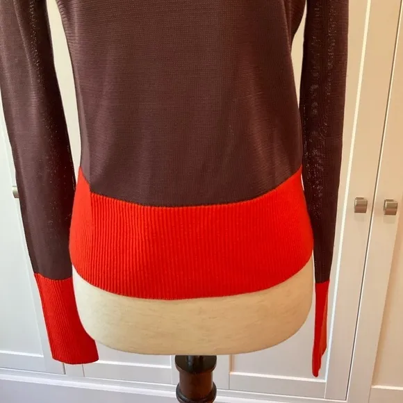 Rag &amp; Bone Two Tone Color  Turtle Neck Ribbed Sweater Black &amp; Orange Size XSmall