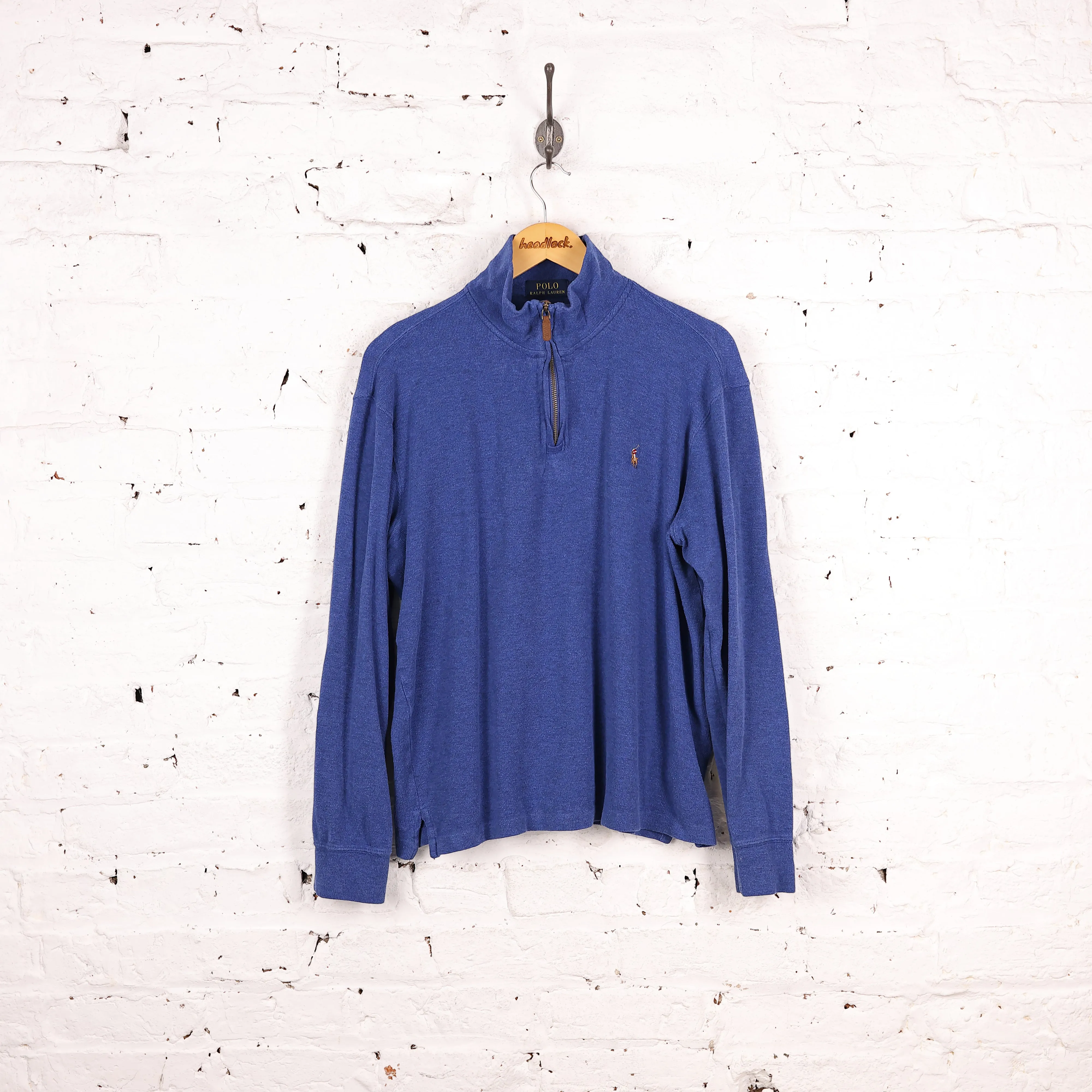 Ralph Lauren Estate Rib 1/4 Zip Sweatshirt - Blue - M