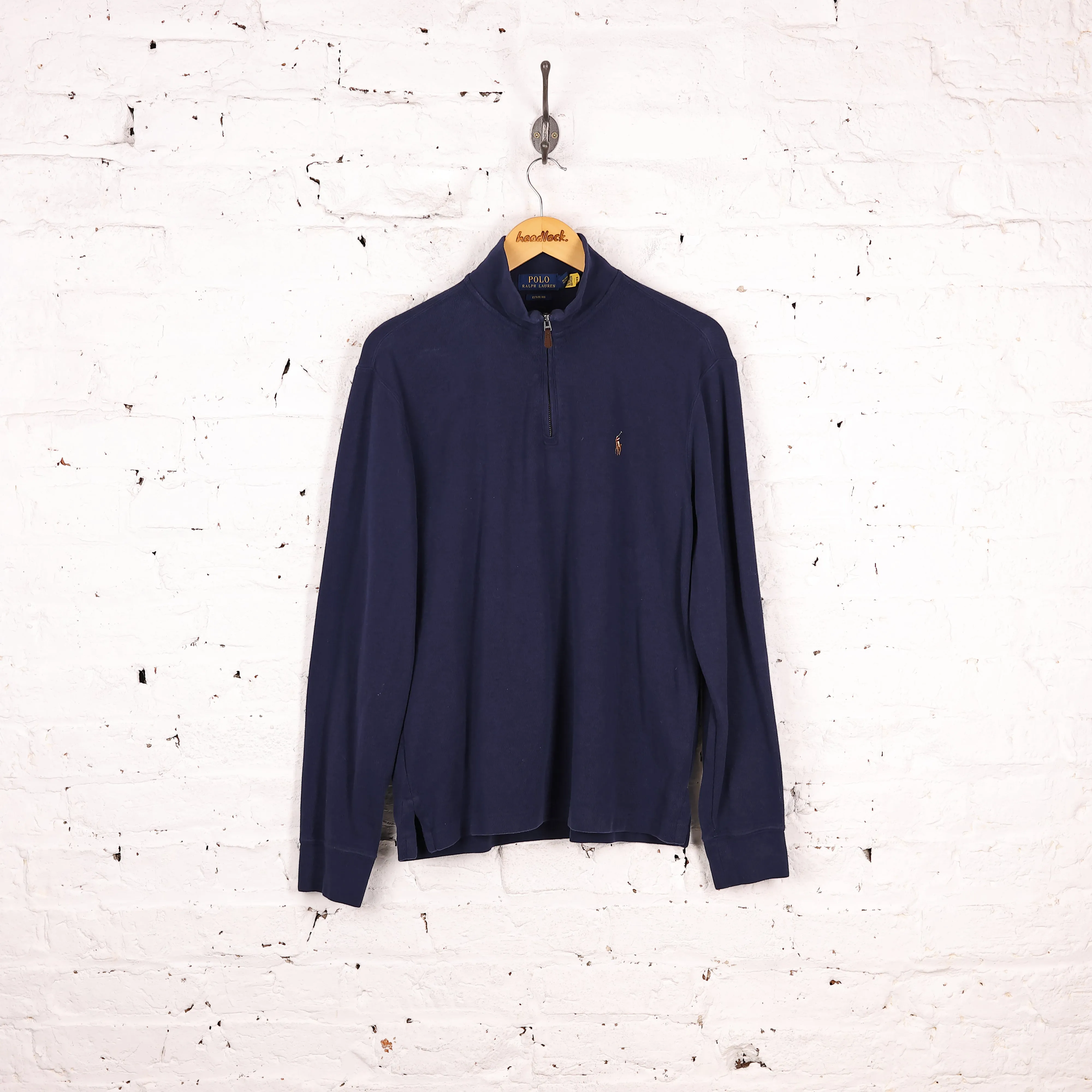 Ralph Lauren Estate Rib 1/4 Zip Sweatshirt - Blue - S