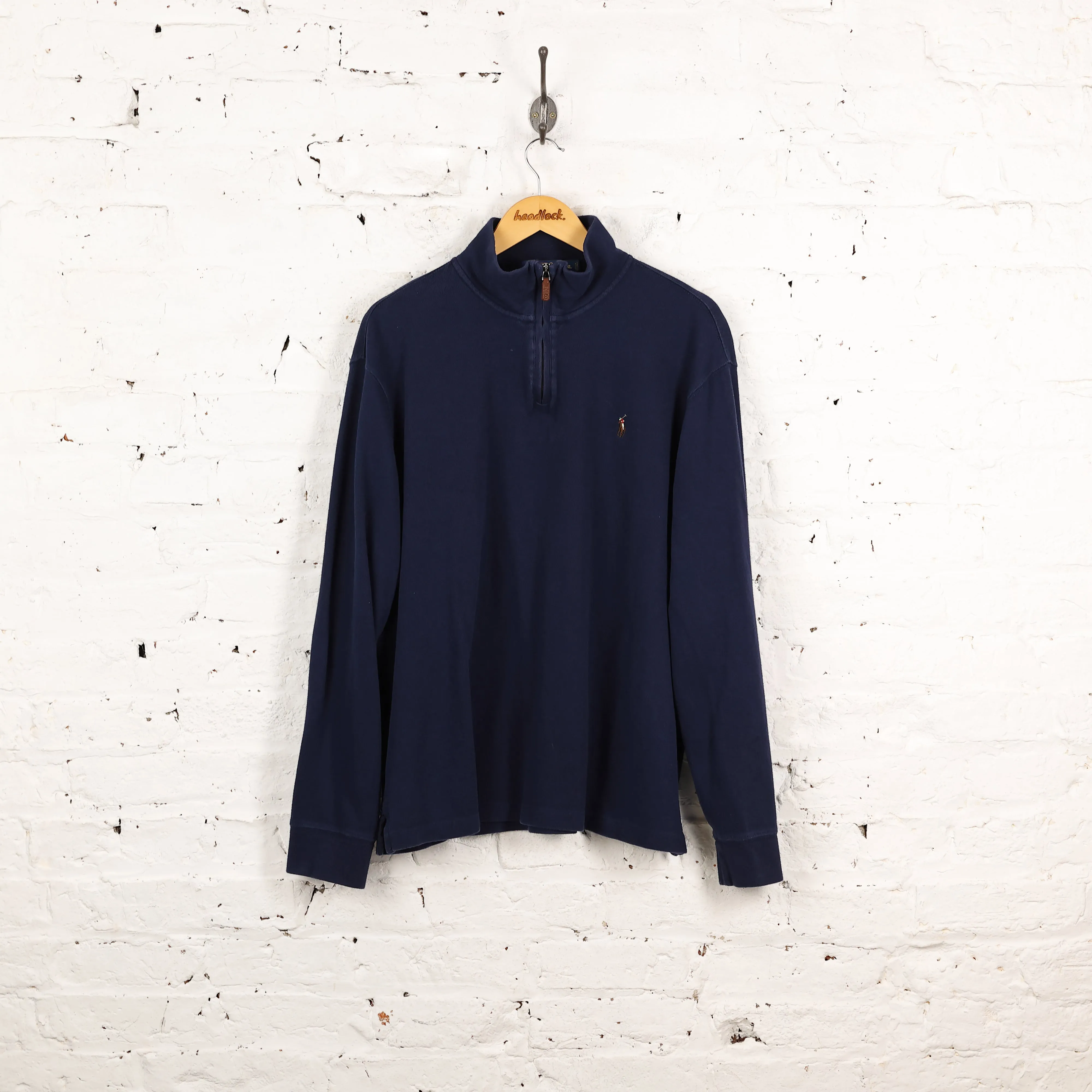 Ralph Lauren Estate Rib 1/4 Zip Sweatshirt - Blue - XL