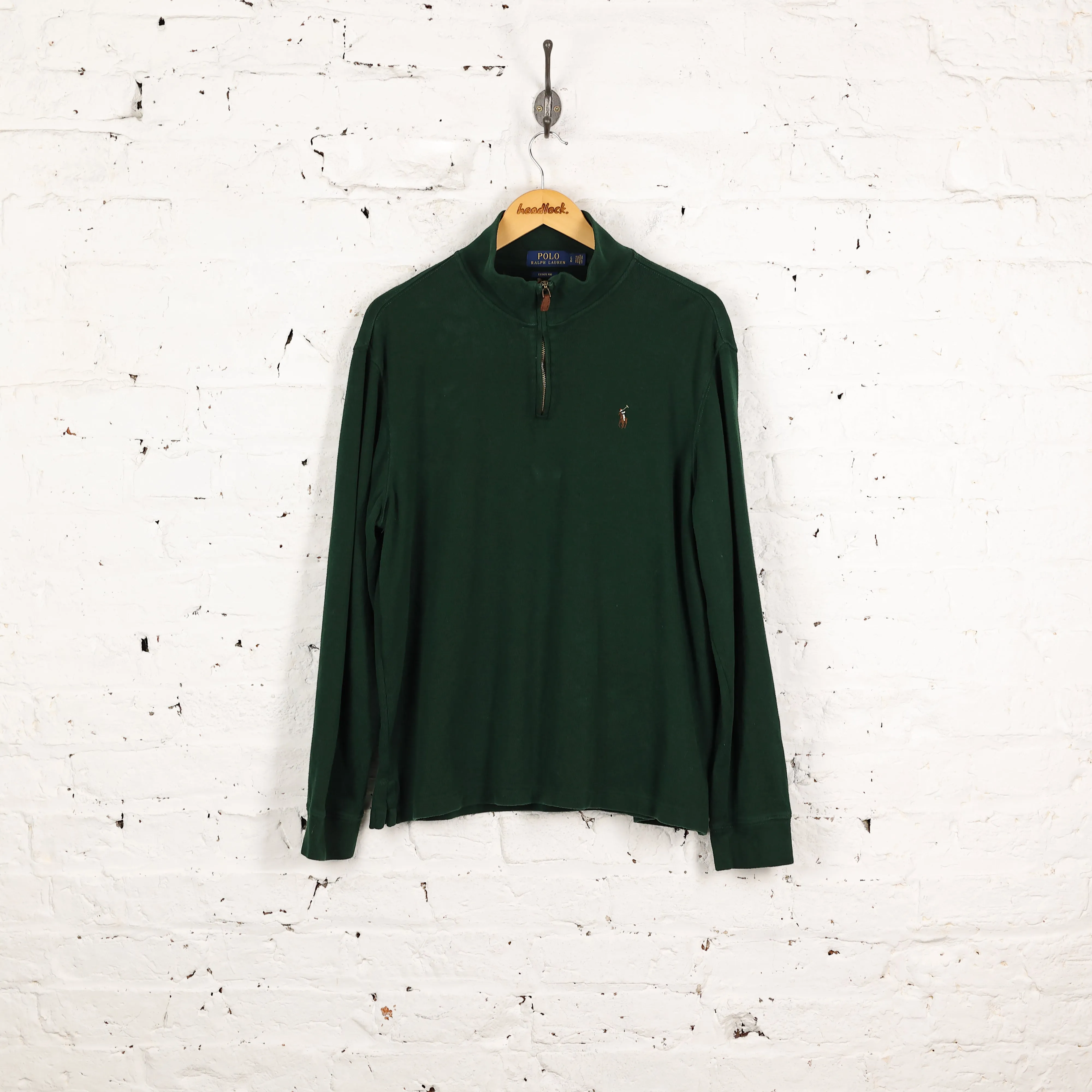 Ralph Lauren Estate Rib 1/4 Zip Sweatshirt - Green - L