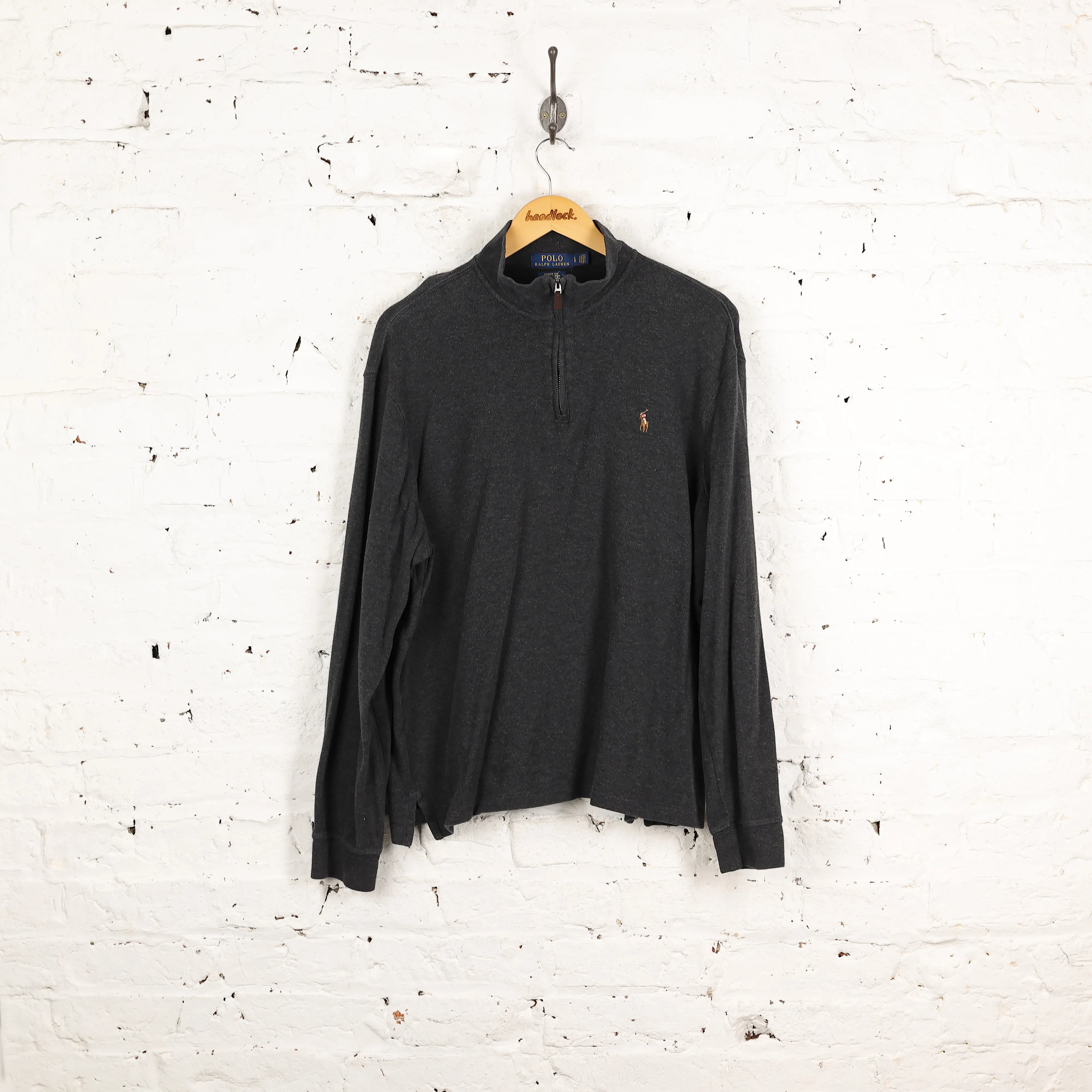 Ralph Lauren Estate Rib 1/4 Zip Sweatshirt - Grey - L