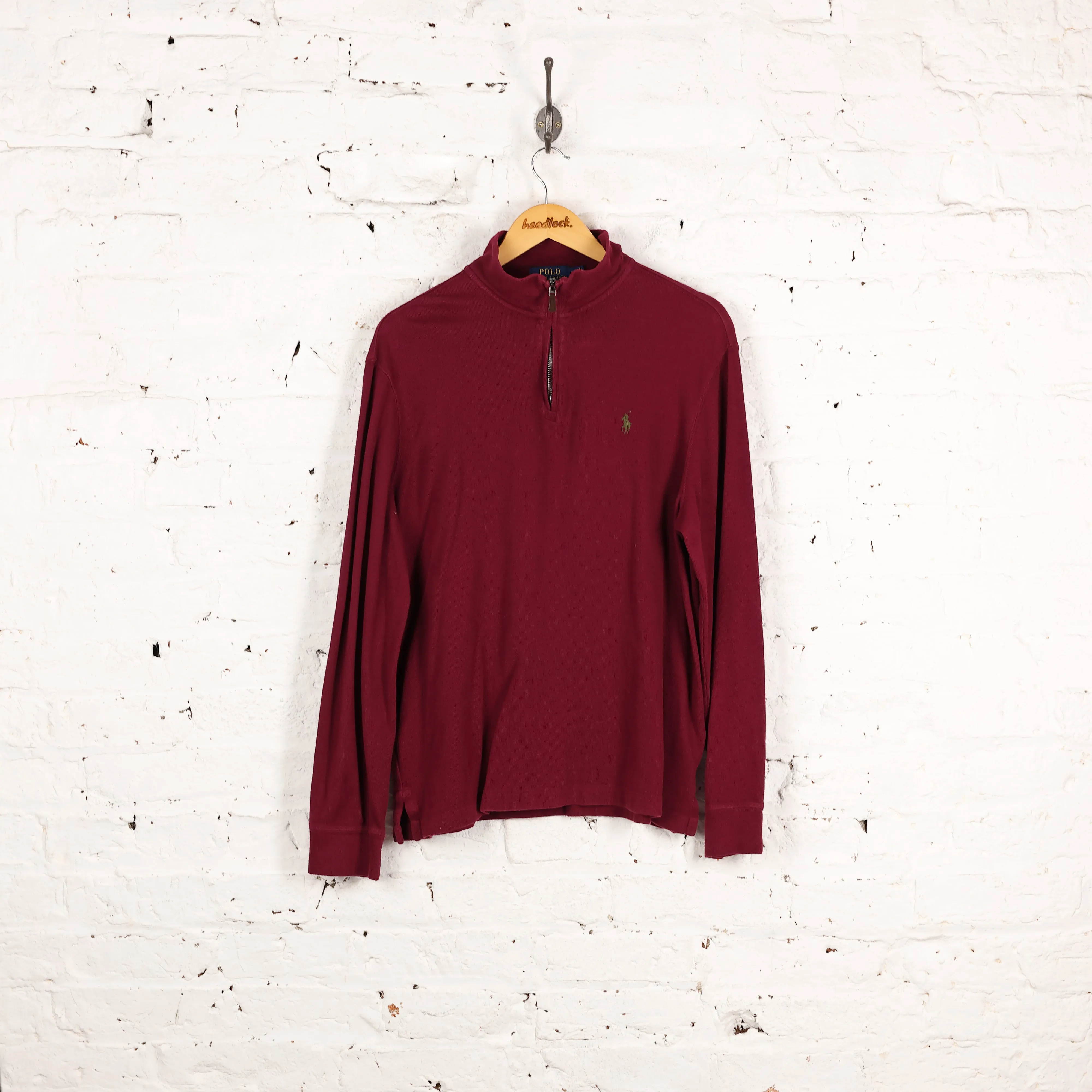 Ralph Lauren Estate Rib 1/4 Zip Sweatshirt - Maroon - M