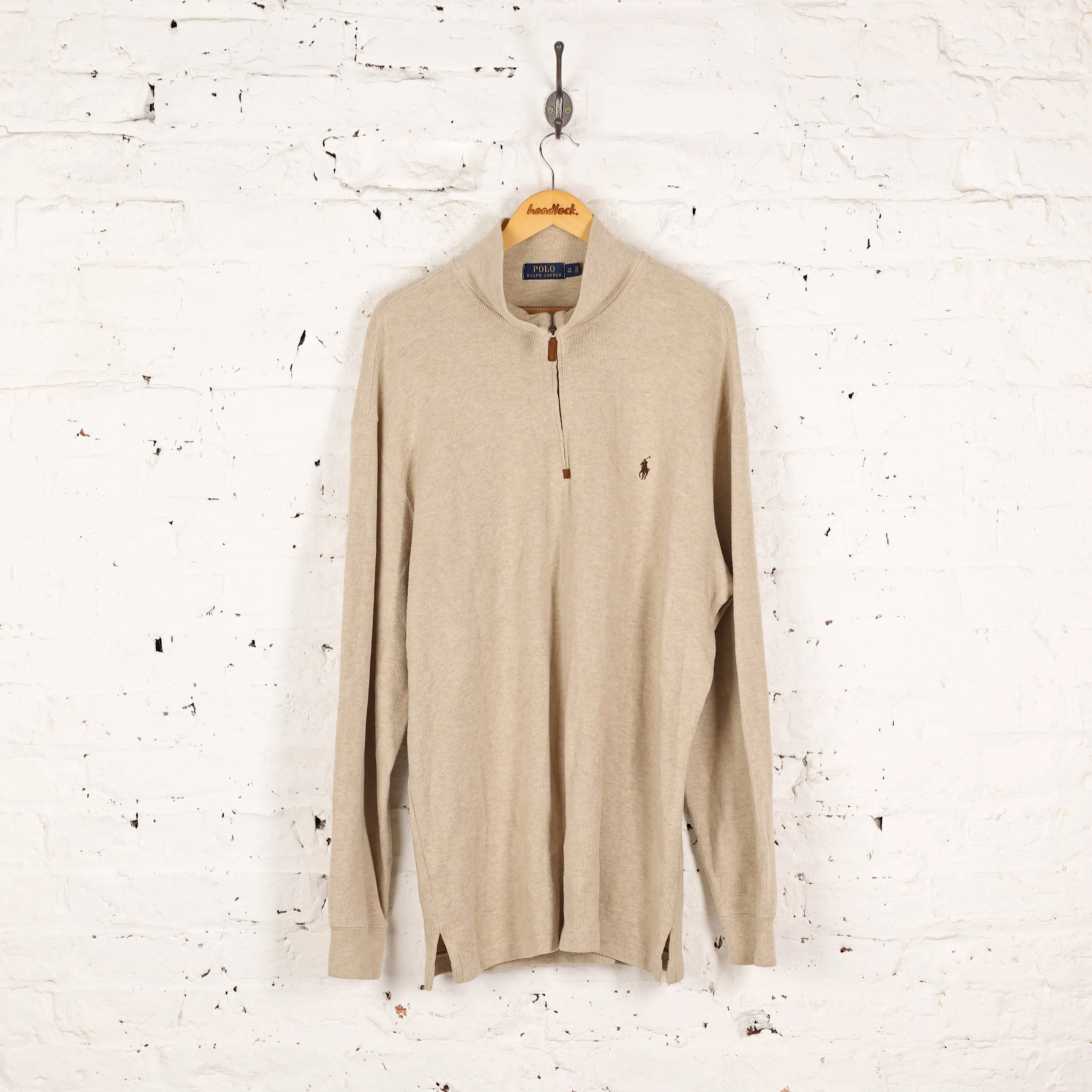 Ralph Lauren Tall 1/4 Zip Sweatshirt - Beige - L