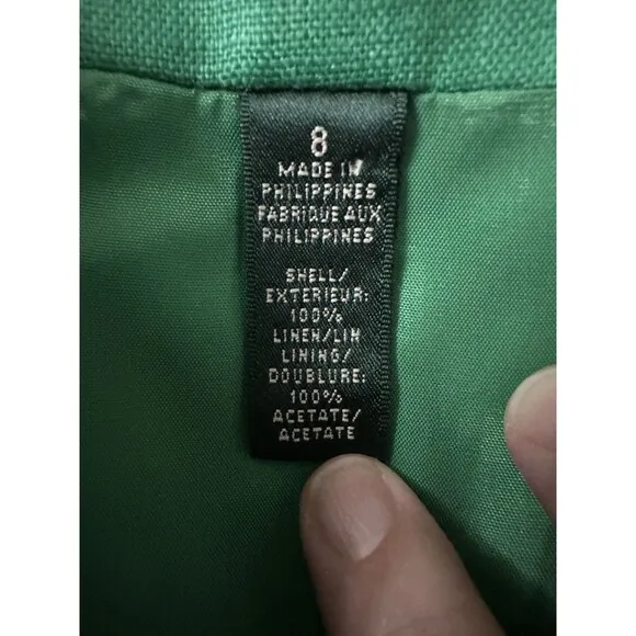Ralph Lauren Women's 100% Linen Green Blazer Size 8 St Patrick’s Crested Buttons