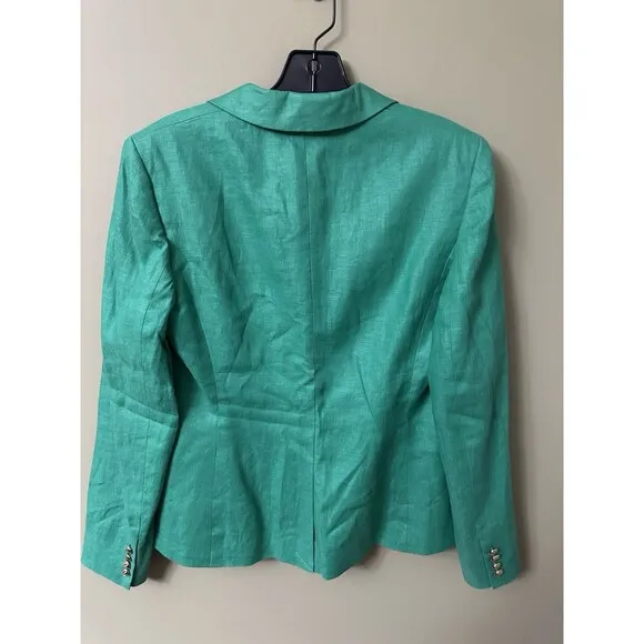 Ralph Lauren Women's 100% Linen Green Blazer Size 8 St Patrick’s Crested Buttons