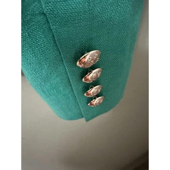 Ralph Lauren Women's 100% Linen Green Blazer Size 8 St Patrick’s Crested Buttons