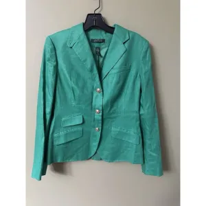 Ralph Lauren Women's 100% Linen Green Blazer Size 8 St Patrick’s Crested Buttons